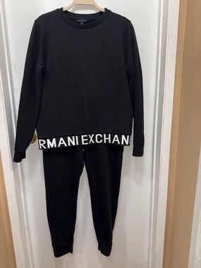 Armani Exchange Black Sweatshirt & Logo Hem Joggers Set